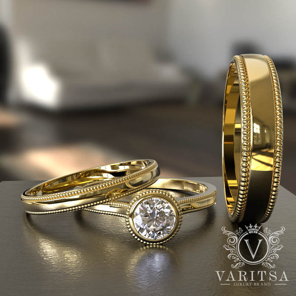 1ct Round Diamond Complete Trio Wedding Set - 01BS04